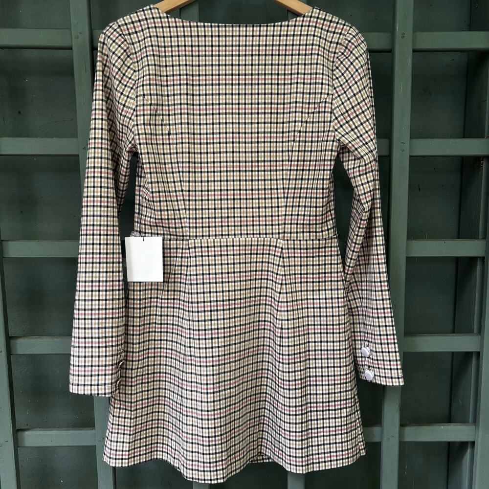 MAJORELLE Dixie Mini Dress Plaid Button Front Sweetheart Sz M- Preppy Glam NWT - Picture 4 of 8